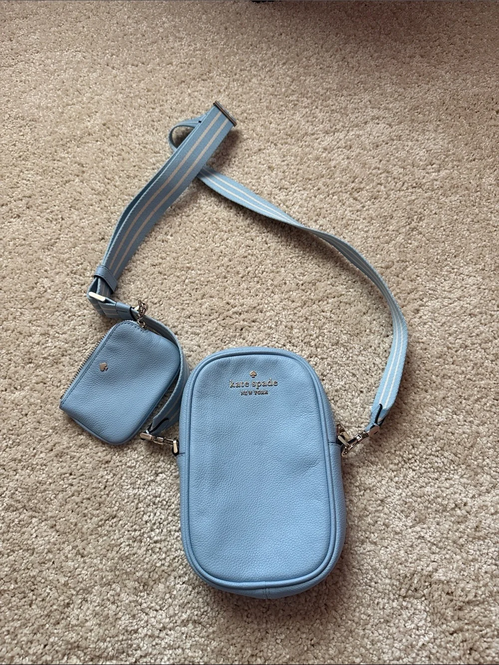 kate spade pastel blue leather crossbody with coin pouch